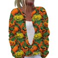 thumbnail image 3 of Halloween Cardigan for Women Funny Halloween Pumpkin Womens Cardigan Sweaters Knit Button Down Cropped Long Sleeve Fall Trendy Comfy Cardigan Outwear Yellow 4XL, 3 of 7
