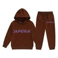 thumbnail image 4 of Girls Winter Tracksuit Cute Printed Pullover Hoodie and Jogger Pants Casual Two Piece Outfit for Brown,160, 4 of 7