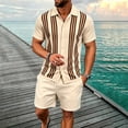 thumbnail image 2 of Men's 2 Piece Outfits Sets Vintage Knit Striped Button Down Polo Shirt & Shorts Sets Short Sleeve Polo Casual Beach Suits Khaki L, 2 of 4