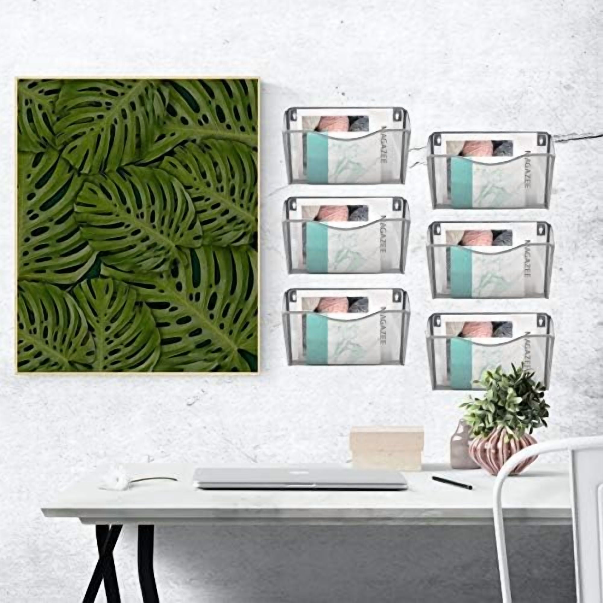 6 Single Pocket Mesh Hanging File Organizer, Vertical Wall Mounted Magazine File Holder, Mount Basket Mail Paper Document Folder Organizing for Office, Home and School, Silver