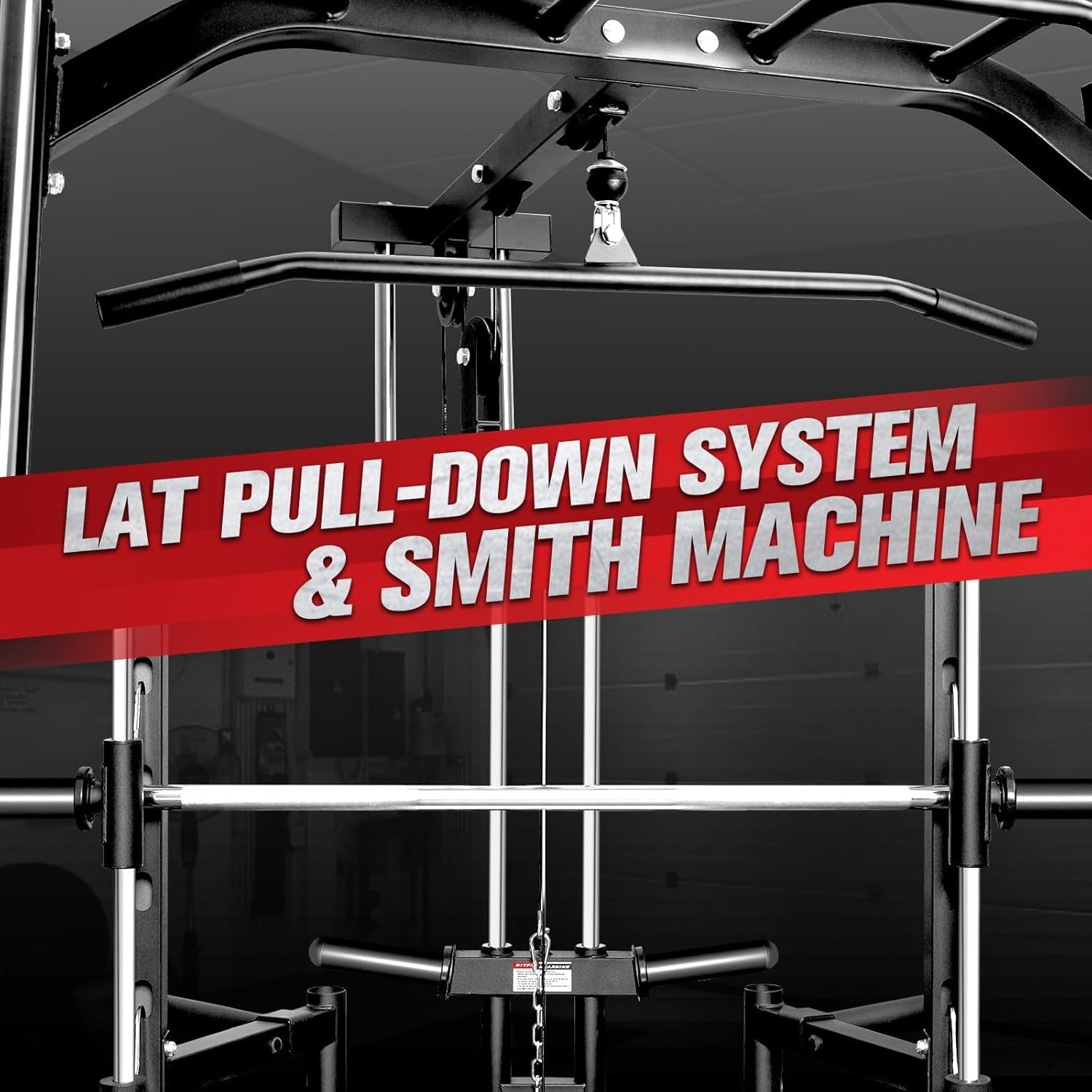 RitFit Smith Machinefor Home Gym, Power Cage Weight Half Rack Weight Lift with LAT-Pull Down System, Landmine (Smith Machine (with Weight Bench and Bumper Plates 230 LBS))