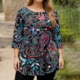 thumbnail image 3 of TQWQT Plus Size Women's Floral 3/4 Sleeve Tunic - Breathable Stretchy Material, High-Low Hem, Relaxed Blouse, Easy Care, Ideal for Leggings/Work/Casual 5XL, 3 of 5