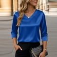 thumbnail image 5 of Fgvctg Silk Satin Women Tops Fancy Pure Color Long Sleeve Tops V Neck Shirt Dressy Casual Work Office Clothes Blue 2XL, 5 of 5
