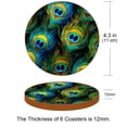 thumbnail image 3 of Peacock Feathers 6PCS Round Microfiber Leather Coasters Set, 11x11 cm/4.3x4.3 in, Drink Mats for Table and Absorption, Stylish Beverage Coasters for Home and Office Décor, 3 of 6