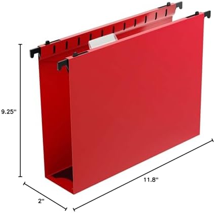 Extra Capacity Plastic Hanging File Folders,12 Pack Reinforced Hang Folders,Heavy Duty 2 Inch Expansion,Plastic Filing Cabinet Folders,Letter Size,for Bulk Files, Medical Charts,Red