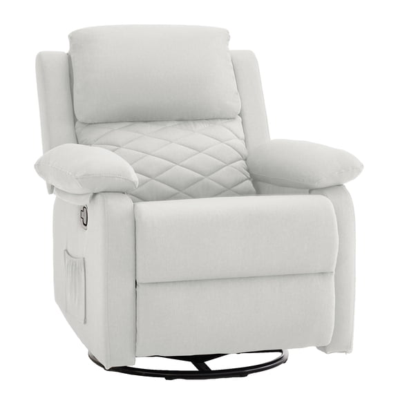 YOUDENOVA 360° Swivel Rocker Recliner Chair for Small Spaces for Living Room,Upholstered Linen Fabric Glider Nursery Chair with Side Pockets,White