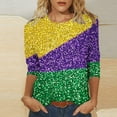 thumbnail image 4 of Mardi Gras Shirts for Women Funny Masked Print 3/4 Sleeve Festival Tops Loose Crew Neck New-Orleans Carnival Party Tee Shirt Casual Trendy Blouse, 4 of 6
