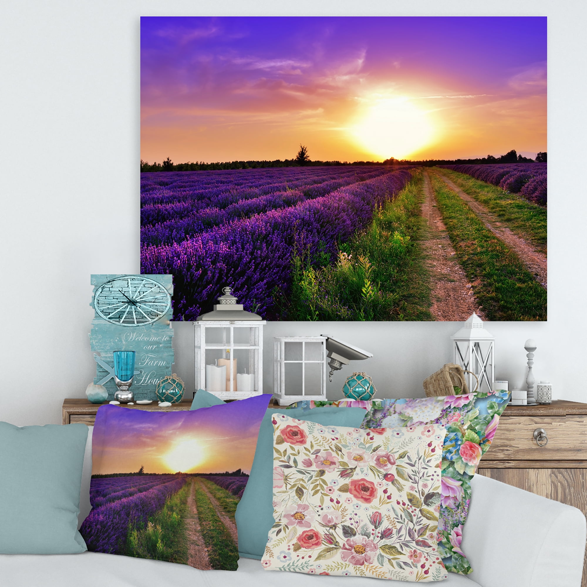 Designart ' Lavender Field At Sunrise II ' Farmhouse Canvas Wall Art Print