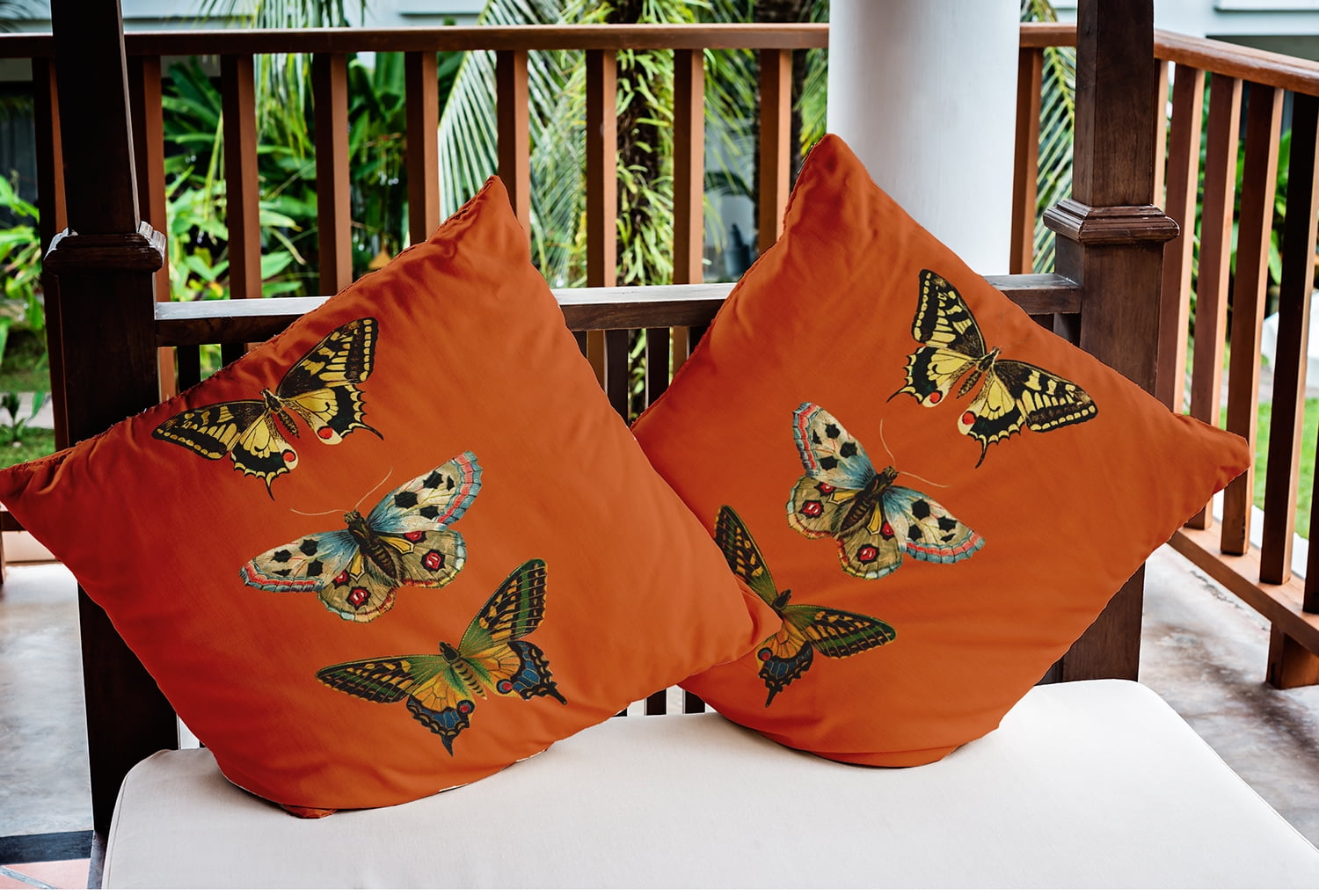 16" x 16" Simply Daisy Butterflies Indoor/Outdoor Pillow, Perfect Orange Qty 1
