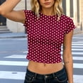 thumbnail image 4 of Gamivast Polka-Dot Women's Print Crop Tops Short Sleeve Y2K Baby Tees Casual Vintage Shirts Slim Fit Summer Basic T-Shirts Comfortable Everyday Retro Style Top Red XL, 4 of 5
