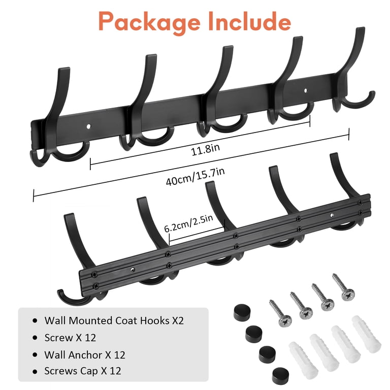 Optish 2-Pack Wall-Mounted Coat Rack, 16-Inch Black photo 6