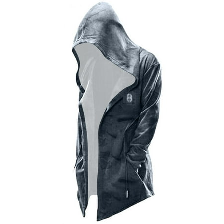 

Mens Long Cardigan Open Front Draped Lightweight Hooded Sweater with Pockets