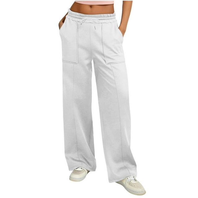 RXMEKW Casual Drawstring Sweatpants for Women with Elastic Waist and Multi-Pockets, Polyester, Regular Length
