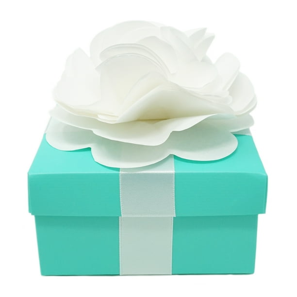 20 Count Robin Egg Blue Favor Gift Boxes with White Flower Gift Wrap