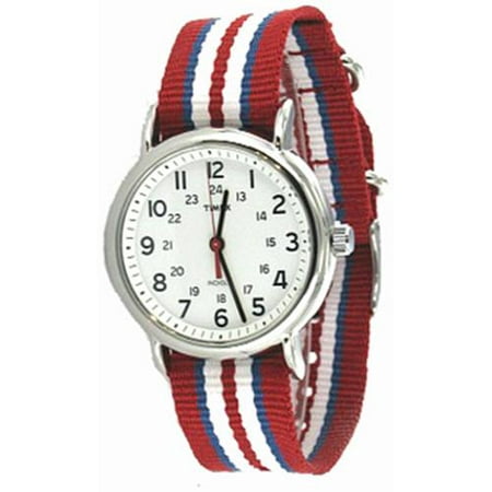 Timex Unisex Weekender Watch, Red, Blue and White Nylon Strap