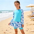 thumbnail image 2 of Girls Rash Guard Sets Fashion Floral Print 2 Piece girls Swimsuits Long Sleeve Swimwear Bathing Suit Protection for Swimming Poor swimsuits for girls 2026 easter swimwear gifts (Sky Blue,9-10 Years), 2 of 4