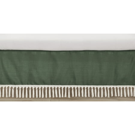 UPC: 0846480097037 | Boho Fringe Dark Green and Ivory Dust Ruffle Crib Skirt Girl Boy Unisex by Sweet Jojo Designs