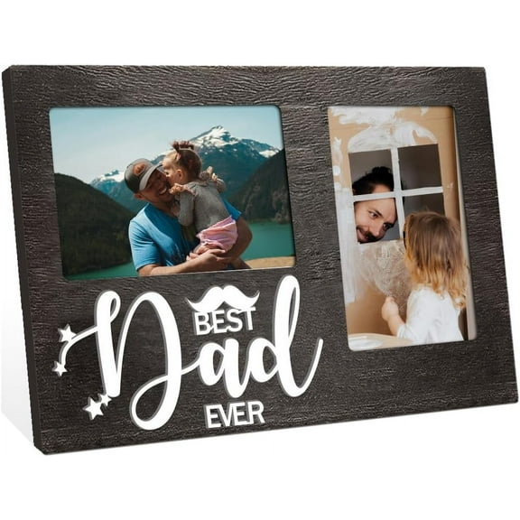 1 Pc Picture Frame for DIY Dad Best Dad Ever Double Frame Hold 4x6 Inch Dad Gift From Son Daughter Love to Father 3D Photo Frame MDF Wall Frame for DIY Father's Day Birthday