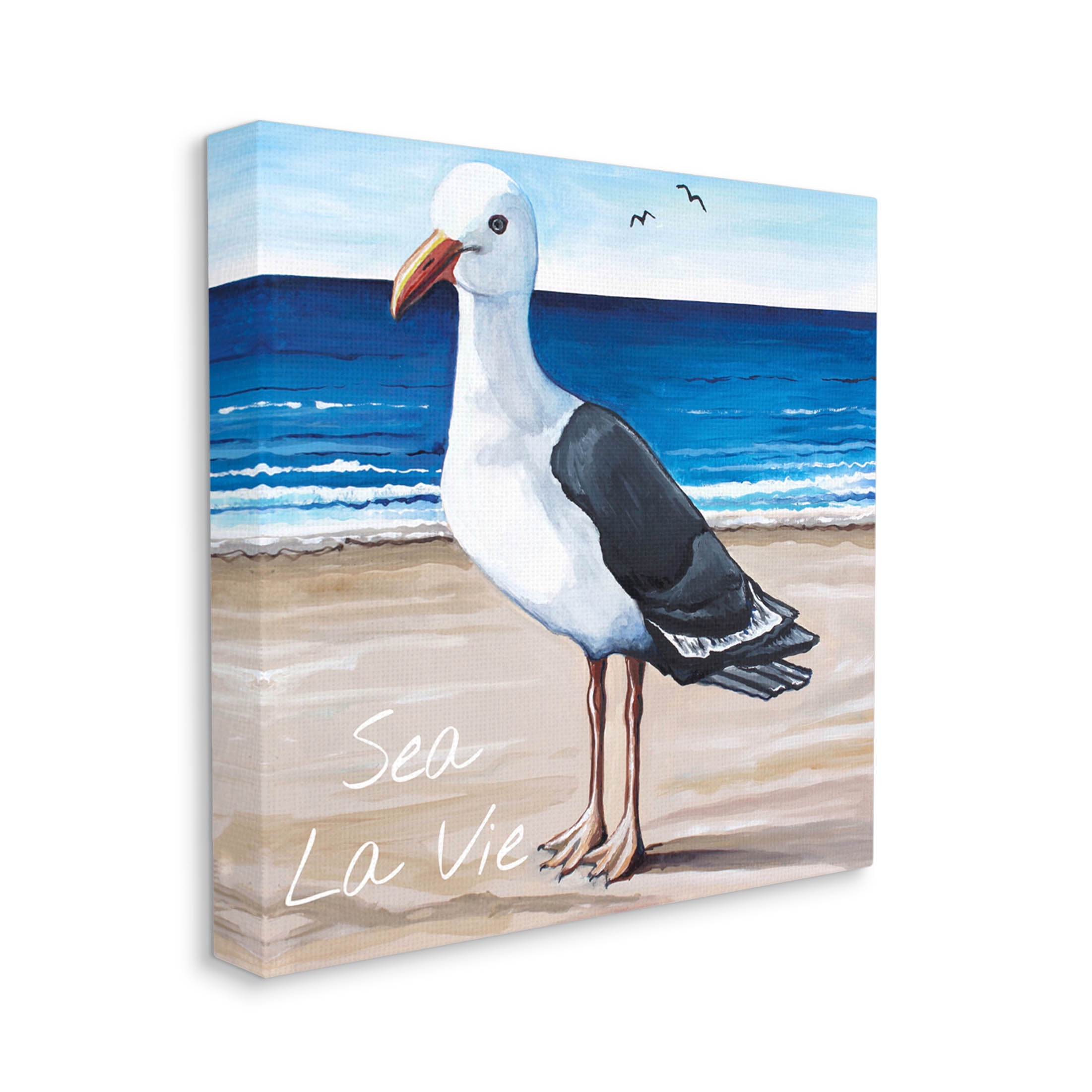 Stupell Industries Sea La Vie French Beach Seagull Quote Graphic Art Gallery Wrapped Canvas Print Wall Art, Design by Elizabeth Tyndall