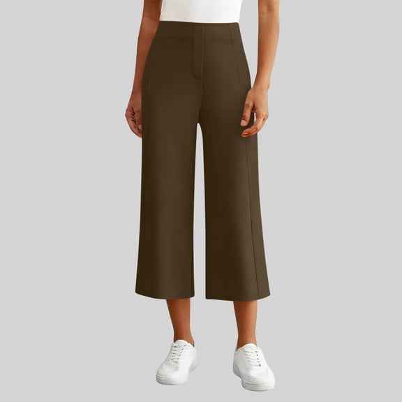 TaTaai Women's 3/4 Length Pants for Women Solid Color Elastic Waist Yoga Capris with Pockets for Daily All Season Gift
