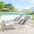 thumbnail image 2 of Lounge Chair Chaise, Set of 2, Aluminum, Metal, Steel, Grey Gray, Modern Contemporary Urban Design, Outdoor Patio Balcony Cafe Bistro Garden Furniture Hotel Hospitality, 2 of 5