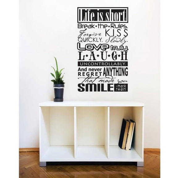 Custom Wall Decal Vinyl Sticker : Life Is Short Break The Rules Image Quote Bedroom Bathroom Living Room Mural : 16 X24" -