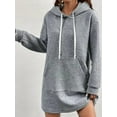 thumbnail image 2 of Women'S Casual Long Sleeve Drawstring Waffle Pullover Loose Hooded Sports Sweater Dress with Pockets Grey XXXL, 2 of 3
