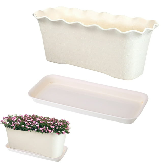 Window Box Planter Pots for Plants House Plants Indoor Planter Rectangular Windowsill Box Vegetables Pot Outdoor Spring Home Garden Patio Modern Decor,A Flower Pot And A Tray