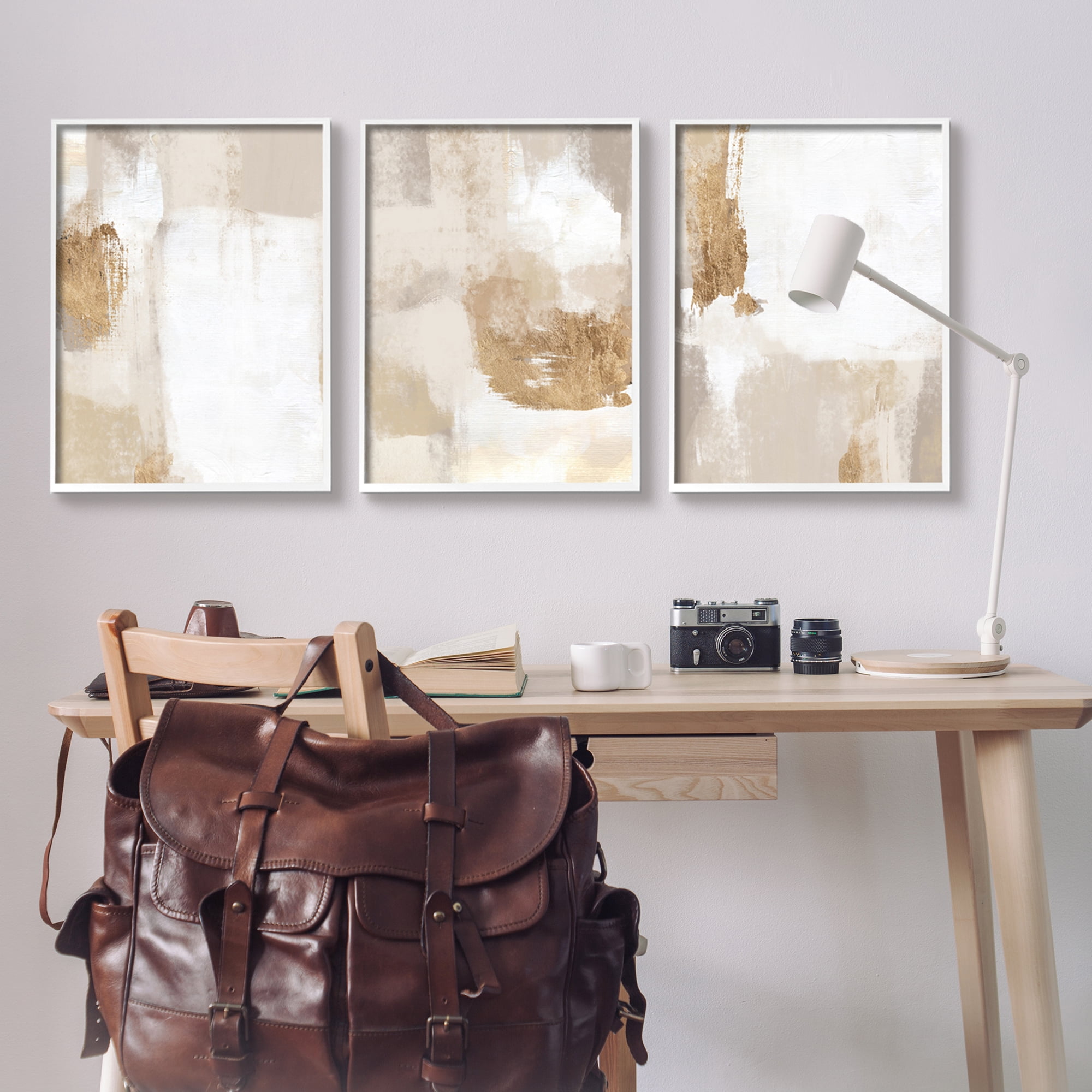 Stupell Industries Beige Modern Abstraction Abstract Painting White Framed Art Print Wall Art, 24 x 30, Set of 3