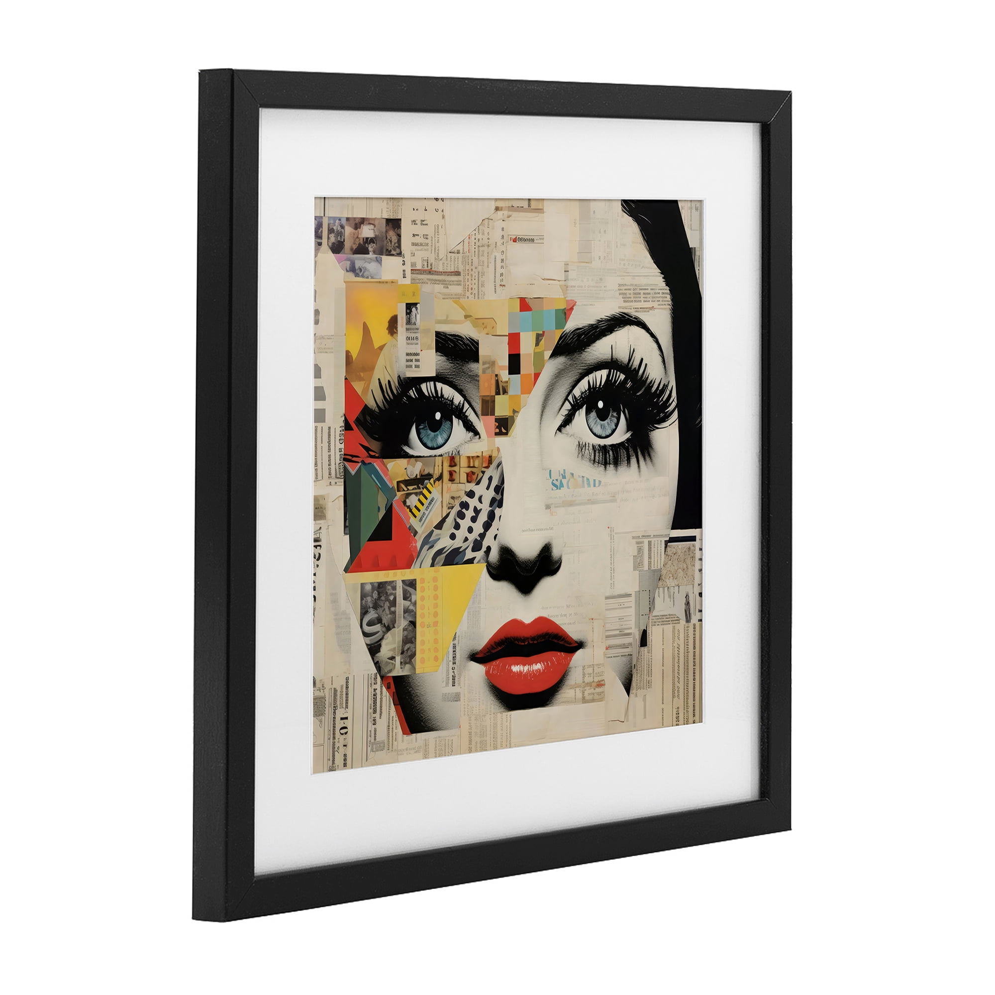 Stupell Industries Fashion Collage Pop Portrait Black Framed Print Under Glass, design by Creative Studio