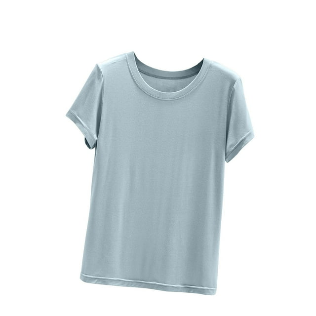 Timegard Hauts de Pyjama pour Femmes Été Col Rond Manches Courtes Ample Doux Tenue d'Intérieur Décontractée T-Shirt Basique Hauts