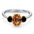 thumbnail image 3 of Gem Stone King 925 Silver and 10K Yellow Gold Ecstasy Mystic Topaz and Black Diamond Engagement Ring for Women | 2.04 Cttw | Oval 8X6MM | Gemstone November Birthstone | Size 7, 3 of 6