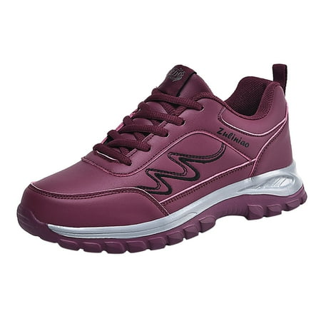 

Puawkoer Fashion Autumn Women Sports Shoes Flat Non Slip Waterproof Lace Up Simple Texture Design Casual Style