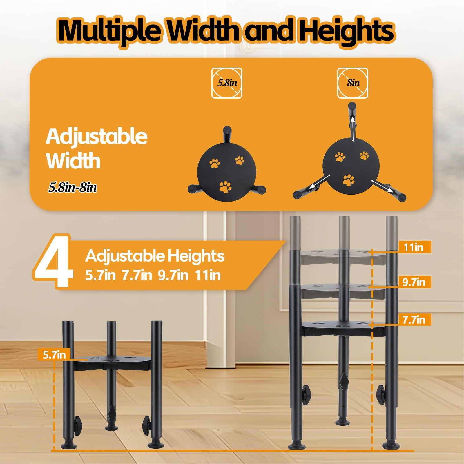 Adjustable Elevated Dog Bowl Stand, 4 Height Raised Water Feeder with Tray, Adjustable Wide 5.8-8" Dog Food Bowl Stands Holder for Medium,Large Dog(Bowl Not Included)