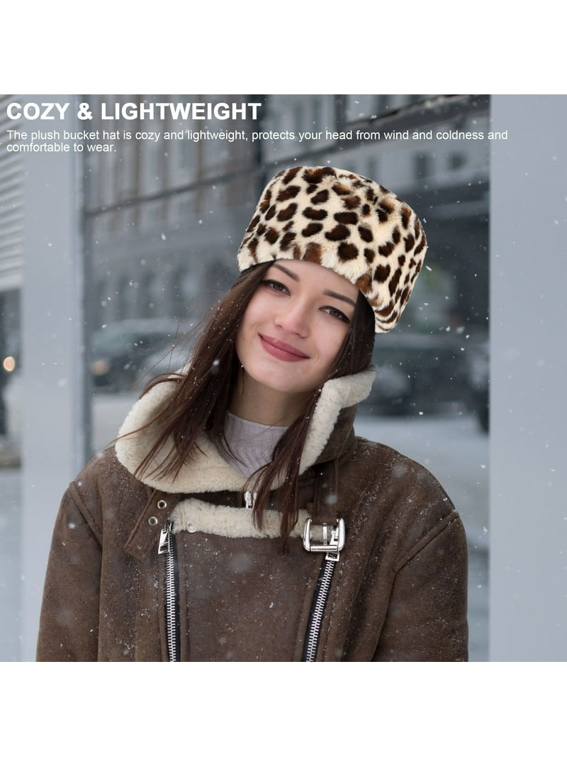 Women Black Leopard Warm Winter Hat Faux Fur Russian Cossack Style Gustave Leopard Print Faux Fur Hats for Women Cossack  main image 3
