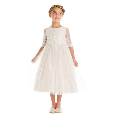 08 Champagne - Girls Champagne Sequin Cord Detail Junior Bridesmaid Dress