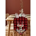 thumbnail image 4 of Table Runner Dresser Scarves Christmas Reindeer with Flower Cotton Linen Burlap Table Cover Pine Cone on Red Black Buffalo Plaid Table Runners for Family Kitchen Dining Holiday Party Banquet Decor, 4 of 5