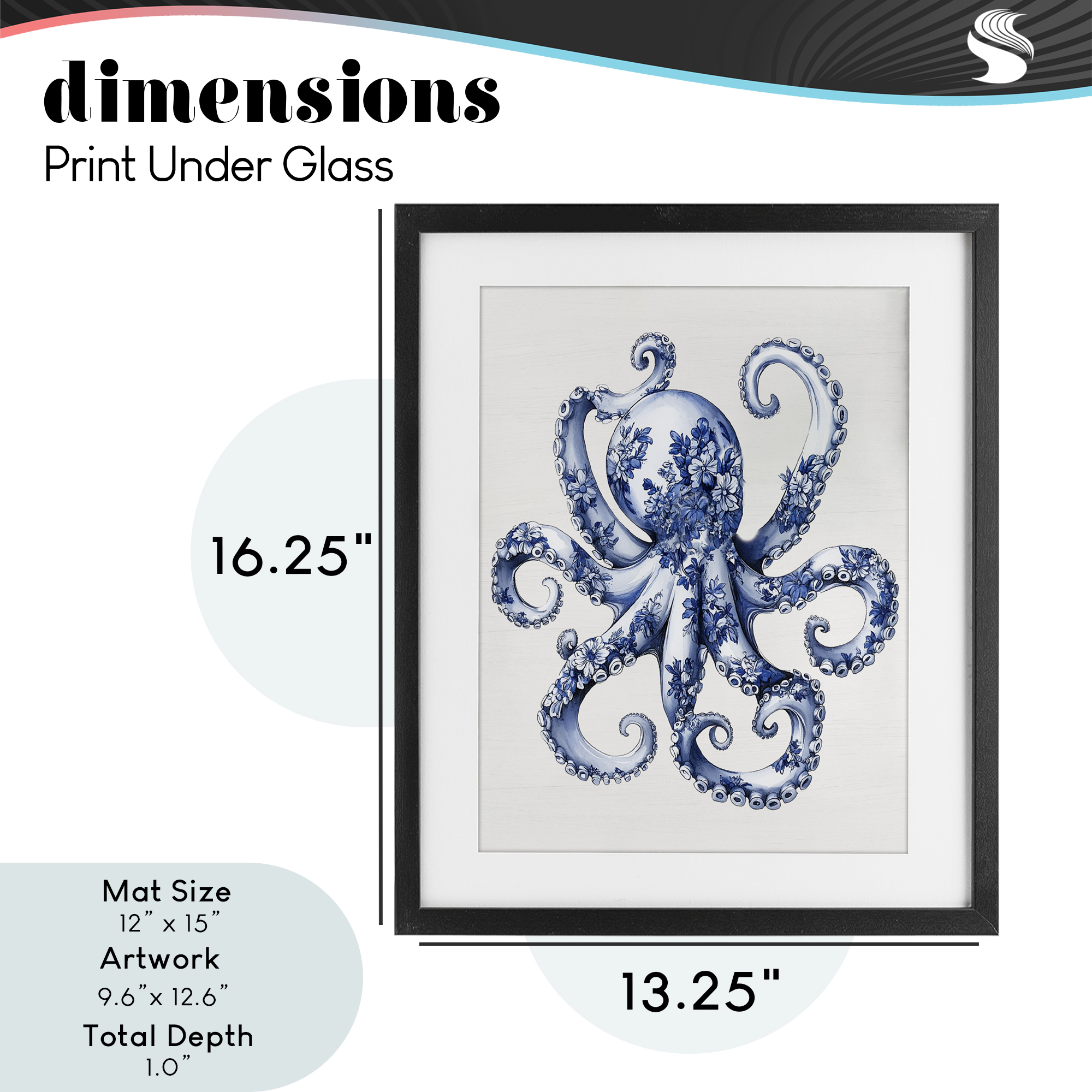Funky Toile Octopus Black Framed Print Under Glass, design by Lettered and Lined