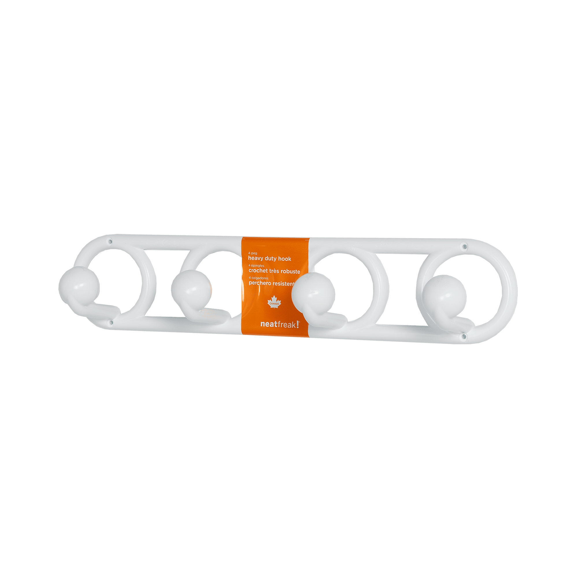 Neatfreak Wall-Mounted 4-Peg Heavy-Duty Plastic Hook, White, 1 Piece