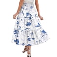 thumbnail image 5 of Women's Bohemian Maxi Skirt, Floral Print Drawstring High Waist Tiered Skirt, Lightweight Flowy Skirt for Festival, Beach Vacation and Summer,White,2XL, 5 of 7
