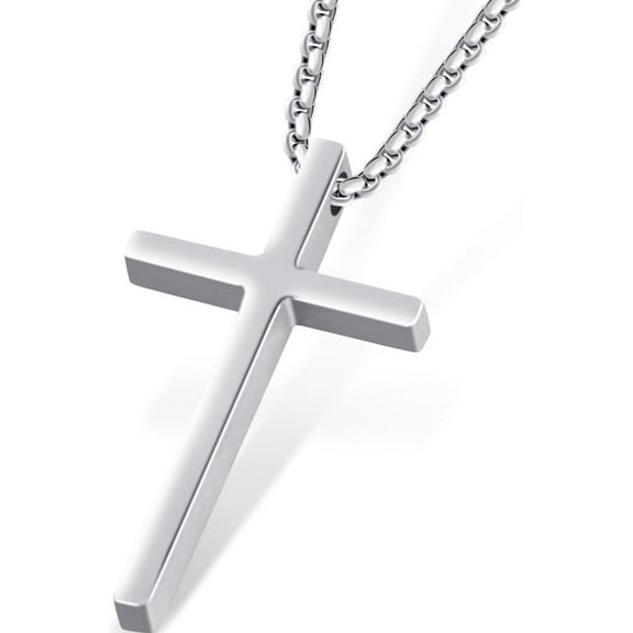 Cross Necklace for Men and Women, Sturdy Stainless Steel Chain with Shiny Cross Pendant, Classic Simple Sliver Cross Necklace for Men