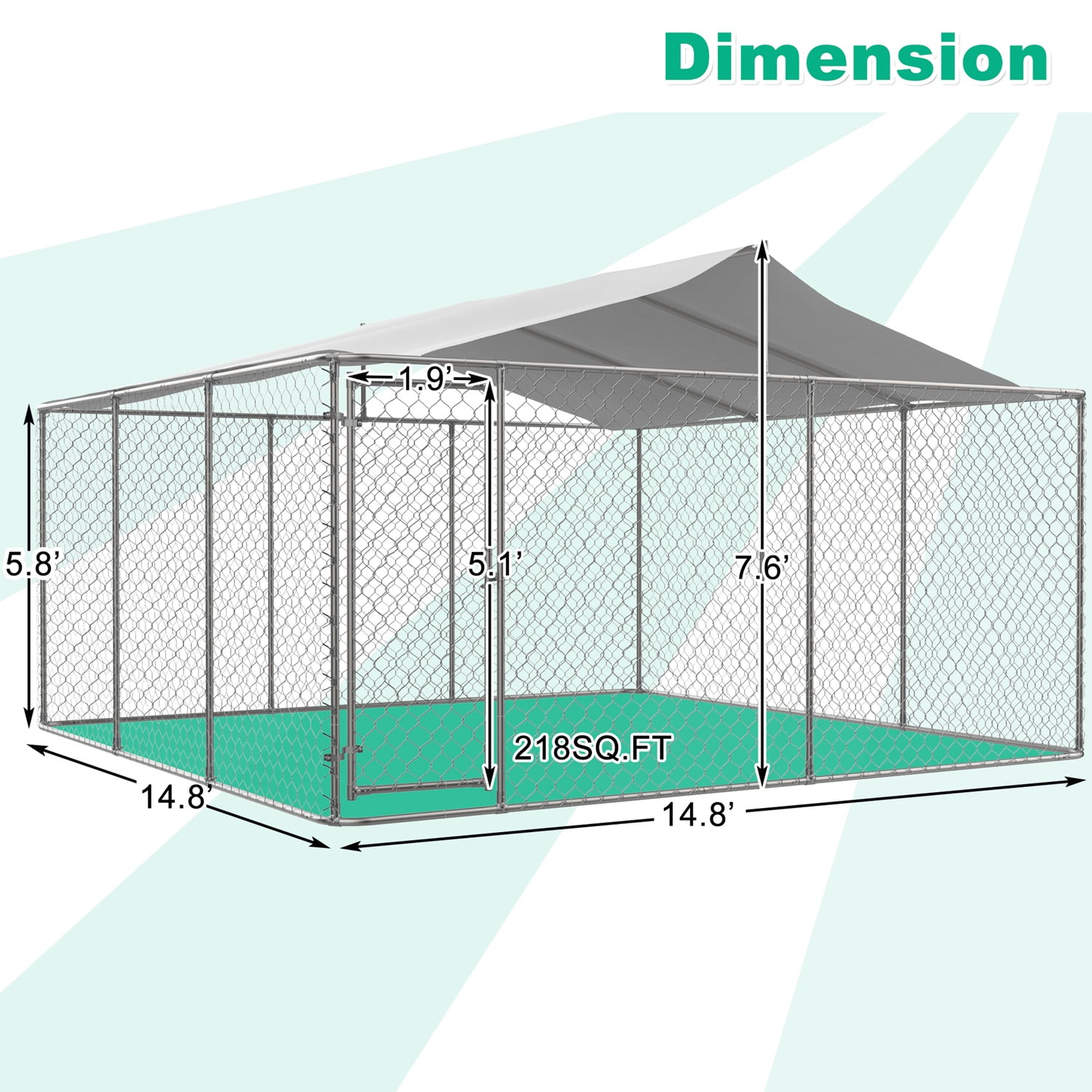 Large Outdoor Dog Kennel, Heavy Duty Galvanized Steel Dog Enclosure with Waterproof UV-Resistant Cover, Lockable Door Chain Link Playpen for Small to Large Pets (177.6" L x 177.6" W x 91.2" H)