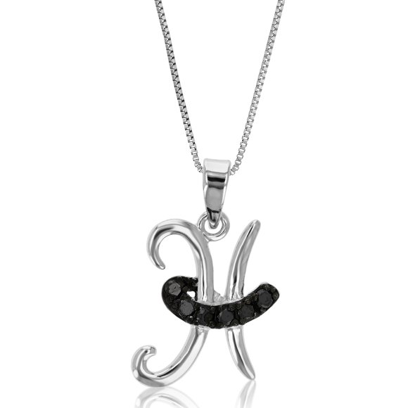Vir Jewels Pendentif en Diamant 1/8 cttw, Collier Pendentif Alphabet Lettre H en Diamant Noir pour Femmes en Argent Sterling.925 avec Rhodium, Chaîne de 18 Pouces, Serti Griffes pour Femme Adulte