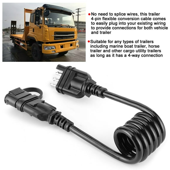 Flat Connector, Flexible 4 Pin Black Trailer Connector Stable for Trailer Accessory