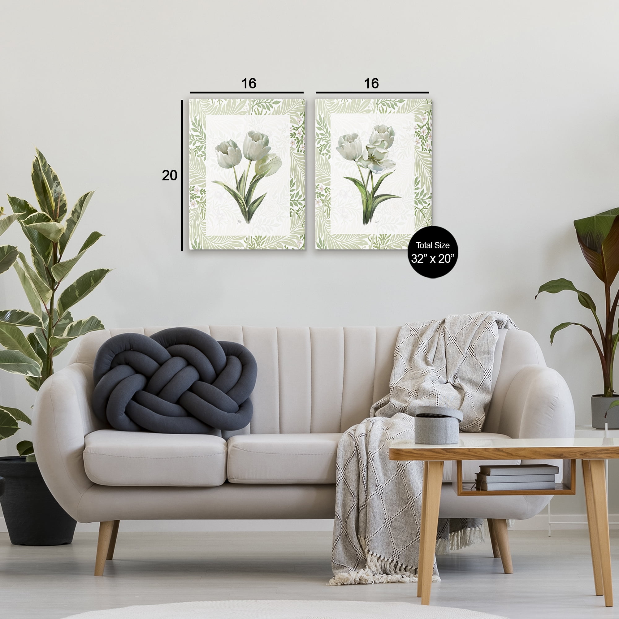 Stupell Industries Soft Green Tulip Trios 2 Piece Canvas Wall Art Set, design by Nan