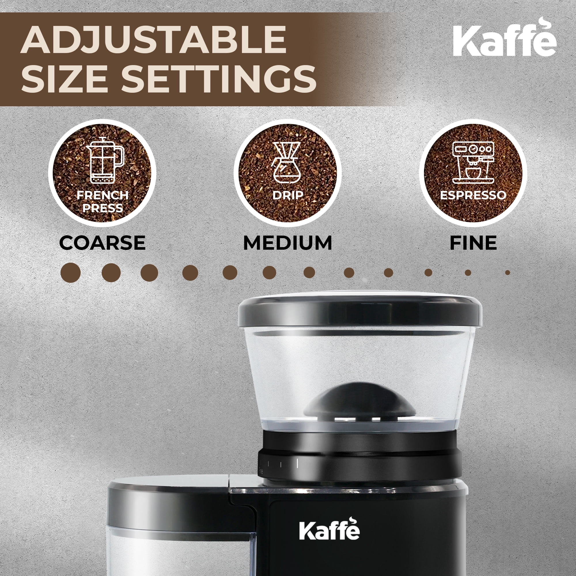 Kaffe Electric Burr Coffee Grinder (5.5oz) w/ Adjustable Coarseness Settings - Flat Burr - [New Upgraded Motor ] - Precision Coffee Bean Grinder for Home Use - Black
