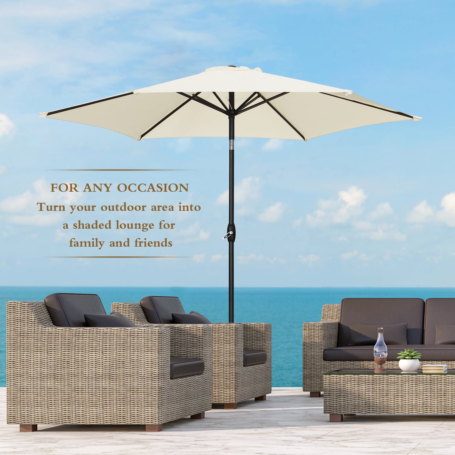 Ainfox 9ft Patio Umbrella Outdoor Portable Table Market Umbrella with Push Button Tilt/Crank Waterproof UV-proof,Khaki
