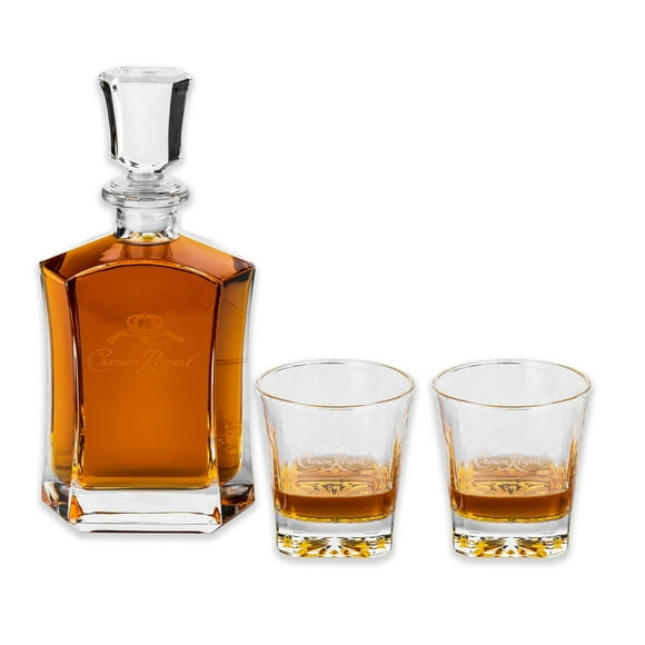 Crown Royal Whisky Decanter Set with 2 Drinking Glasses