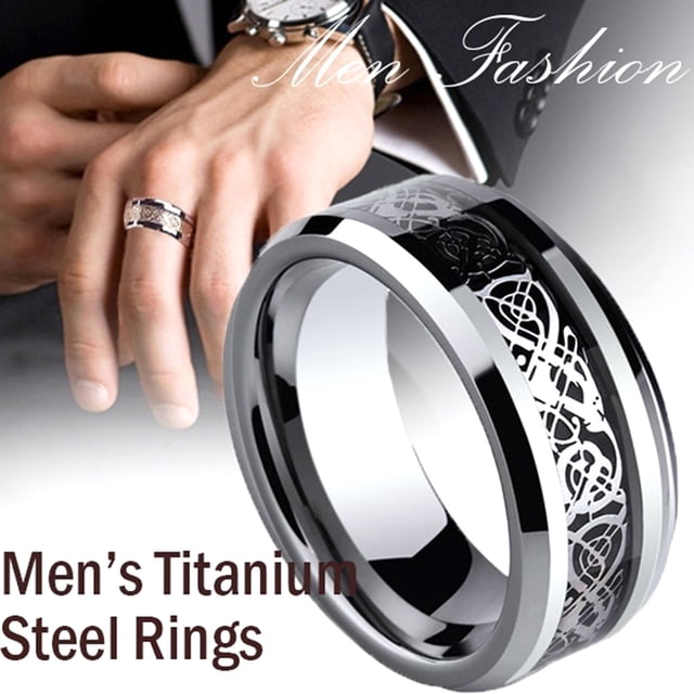 HEVIRGO Unisex Dragon Pattern Rhinestone Titanium Steel Ring Engagement Jewelry Gift,Blue US 10