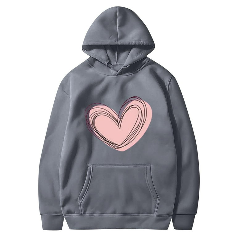 Lmnyox Valentine's Day Hoodies for Women Cute Heart Graphic Long
